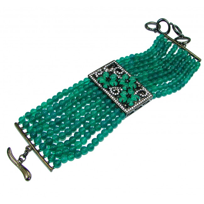 Great Protection Green Jade .925 Sterling Silver handcrafted Bracelet