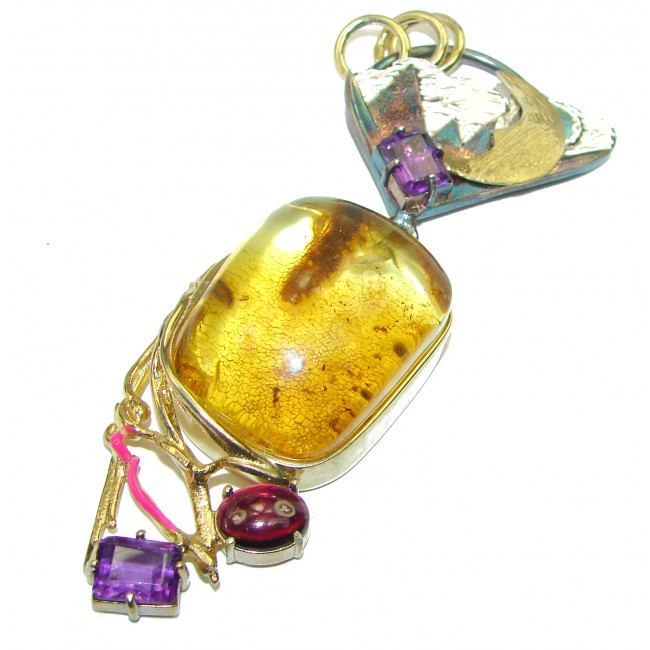 Big City by Night Golden Baltic Amber 14K Gold over .925 Sterling Silver handmade pendant