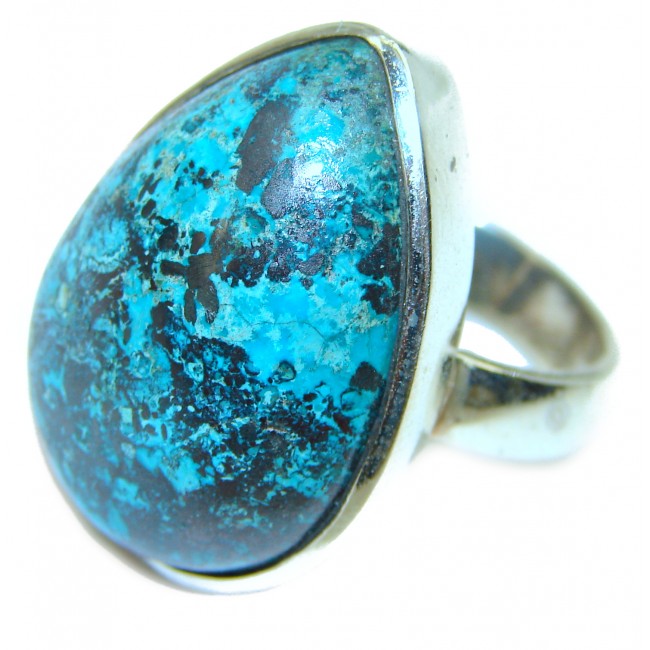 Authentic Parrot's Wing Chrysocolla .925 Sterling Silver handcrafted ring size 8 3/4
