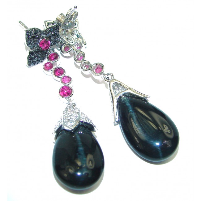 Perfect quality Black Cat's Eye .925 Sterling Silver Handmade earrings