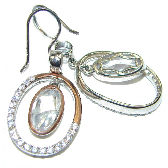 White Topaz 2 tones .925 Sterling Silver handcrafted incredible earrings