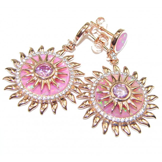 Aztec Sun Pink Topaz 14K Rose Gold over .925 Sterling Silver entirely handmade earrings