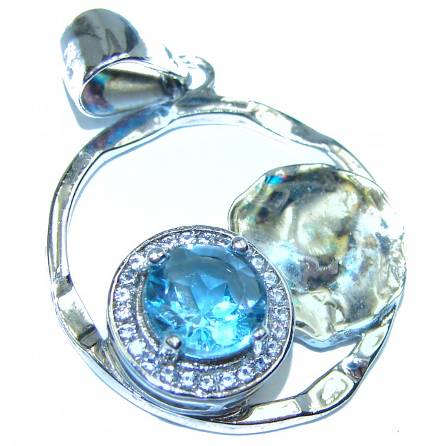 6.5 carat Blue Swiss Topaz .925 Sterling Silver handmade Pendant