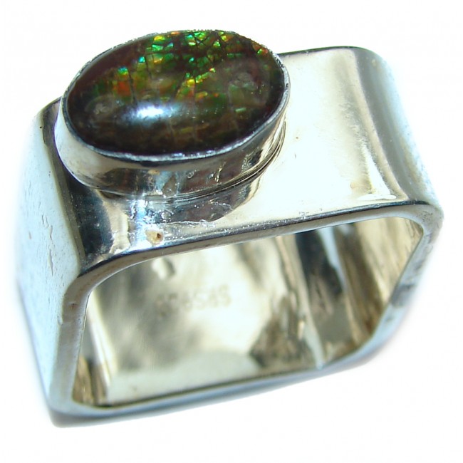 Outstanding Genuine Canadian Ammolite .925 Sterling Silver handmade ring size 8 1/2