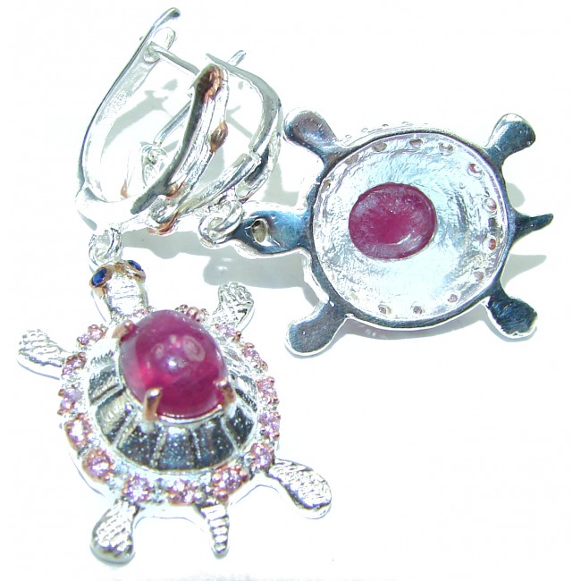 Happy Turtles Ruby .925 Sterling Silver handcrafted earrings