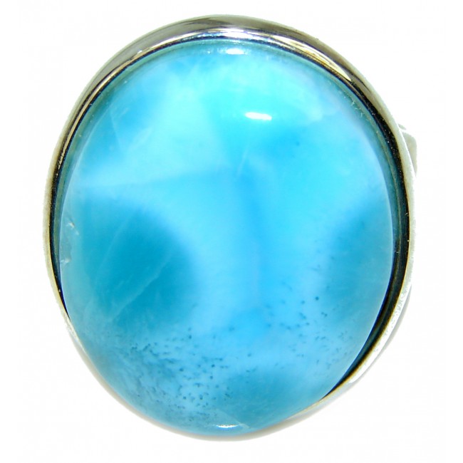 Precious Blue Larimar .925 Sterling Silver handmade ring size 8 1/2