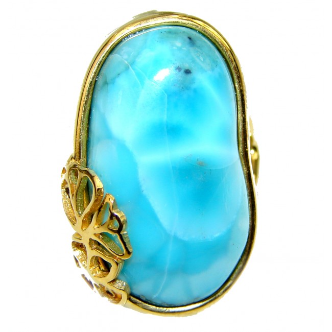 22.4 carat Larimar 18K Gold over .925 Sterling Silver handcrafted Ring s. 6 1/2