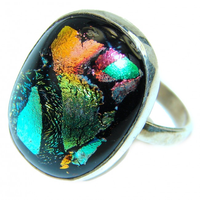 Mystical Night Dichroic Glass .925 Sterling Silver handcrafted Ring s. 9 3/4