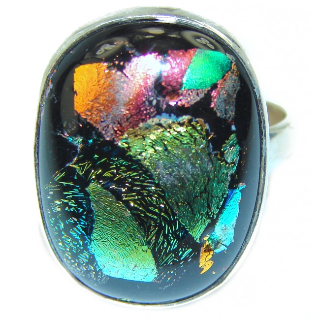 Mystical Night Dichroic Glass .925 Sterling Silver handcrafted Ring s. 9 3/4