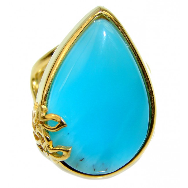 21.4 carat Larimar 18K Gold over .925 Sterling Silver handcrafted Ring s. 6 1/2