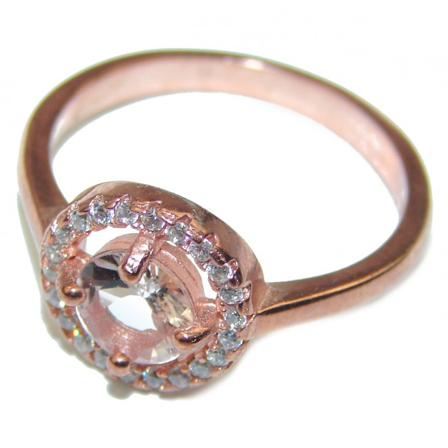 Authentic volcanic trillion cut Morganite .925 Sterling Silver ring s. 7