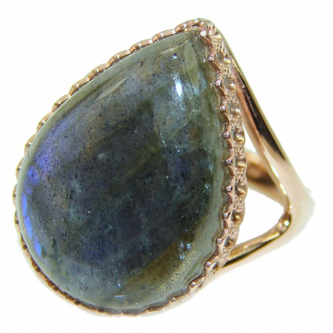 Vintage Design GENUINE Labradorite rose gold over .925 Sterling Silver handcrafted ring size 9