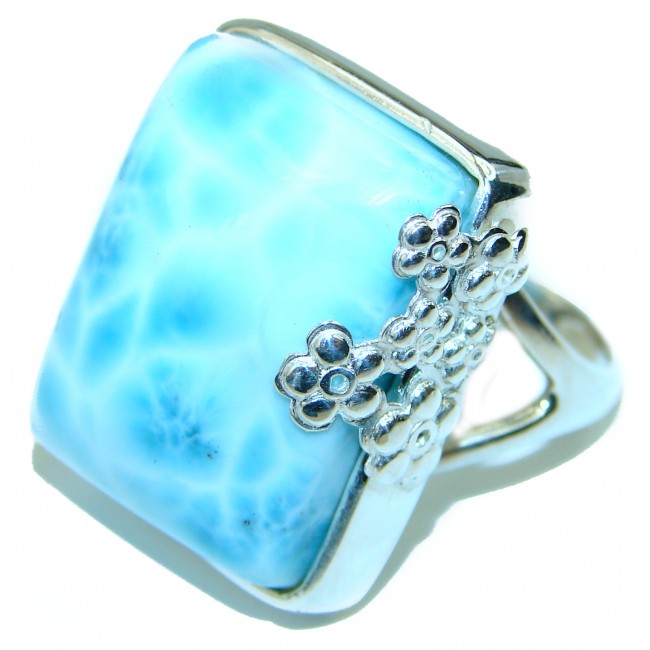 Precious Blue Larimar .925 Sterling Silver handmade ring size 7 1/2