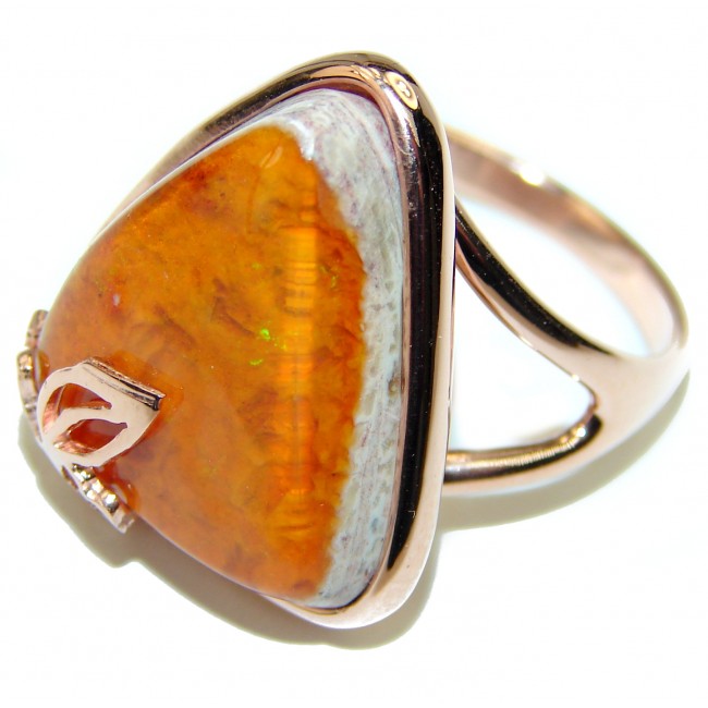Finest quality Mexican Opal 14K Gold over .925 Sterling Silver handcrafted Ring size 8 1/4