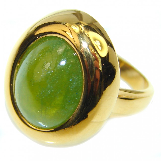 Authentic 11.2ct Green Tourmaline Yellow gold over .925 Sterling Silver brilliantly handcrafted ring s. 6
