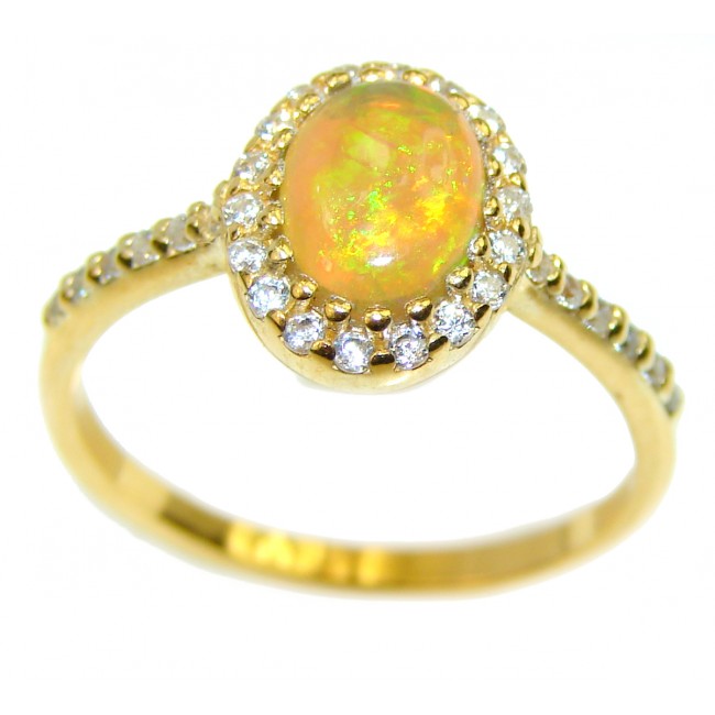4.5 carat Ethiopian Opal 18k yellow Gold over .925 Sterling Silver handcrafted ring size 7 1/2
