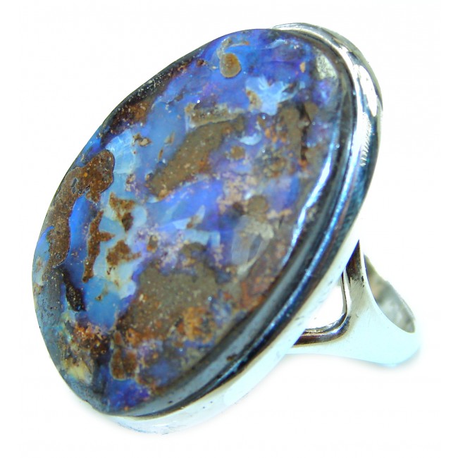 Australian Boulder Opal .925 Sterling Silver handcrafted ring size 7 3/4