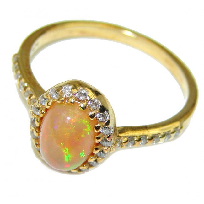 4.5 carat Ethiopian Opal 18k yellow Gold over .925 Sterling Silver handcrafted ring size 7 1/2