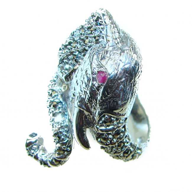 Lucky Elephant unique Ruby .925 Sterling Silver handcrafted Ring size 8