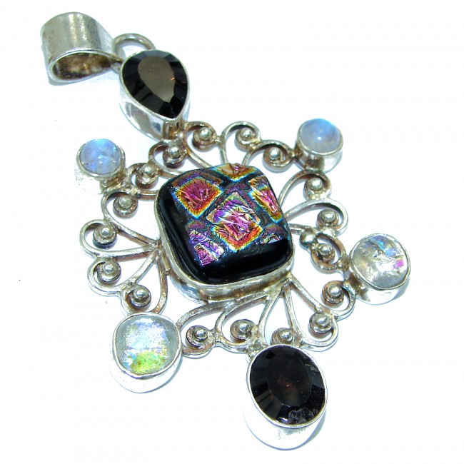 Huge exotic design Dichroic Glass .925 Sterling Silver handcrafted pendant