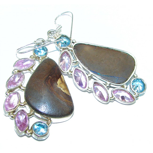 Classy Design Australian Boulder Opal .925 Sterling Silver handmade earrings