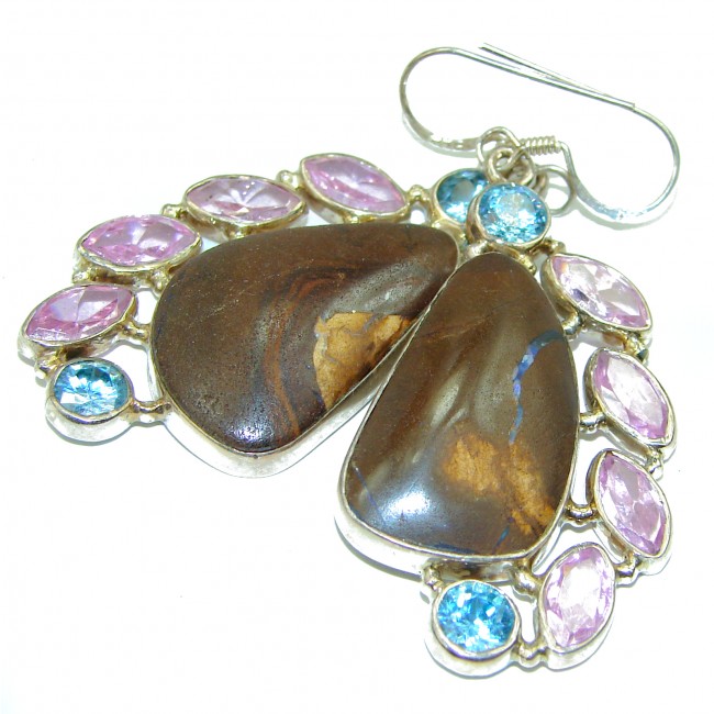 Classy Design Australian Boulder Opal .925 Sterling Silver handmade earrings