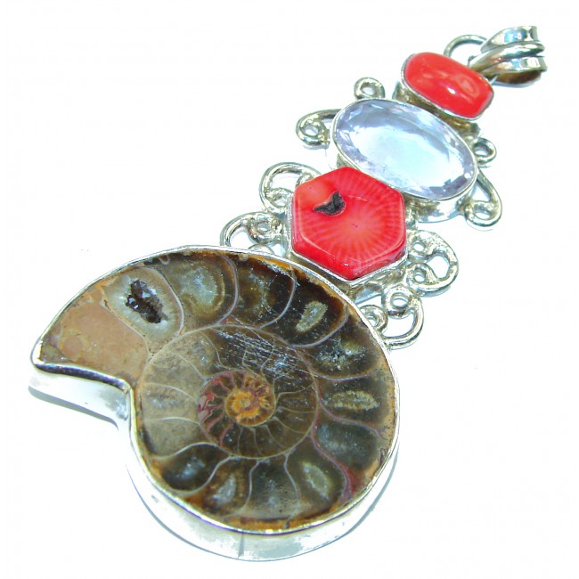 Huge Ammonite .925 Sterling Silver handcrafted pendant