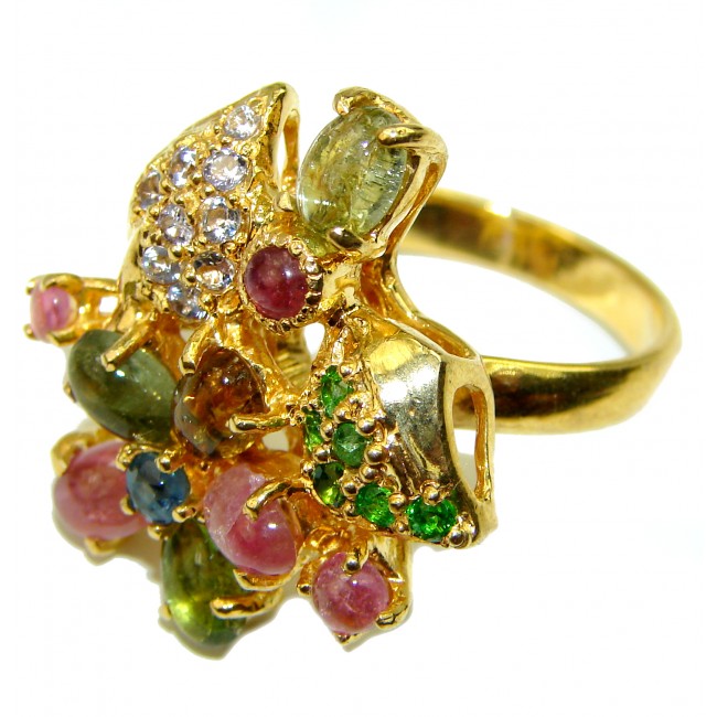 Watermelon Tourmaline 14K Gold over .925 Sterling Silver Ring size 8 1/4