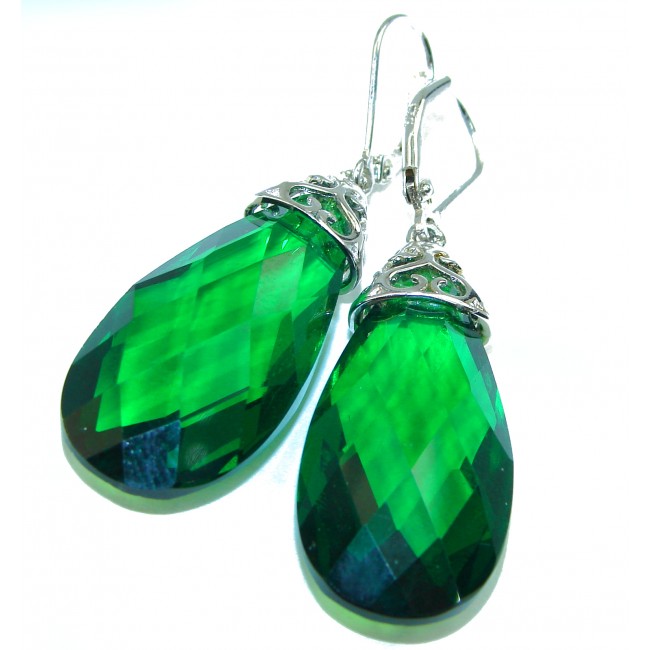 Superior quality 25.6 carat Fresh Green Helenite .925 Sterling Silver earrings