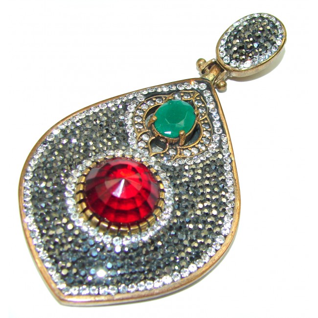Precious created Ruby .925 Sterling Silver handmade Pendant