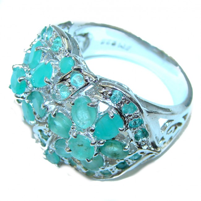 Spectacular Natural Emerald .925 Sterling Silver handmade Statement ring s. 8