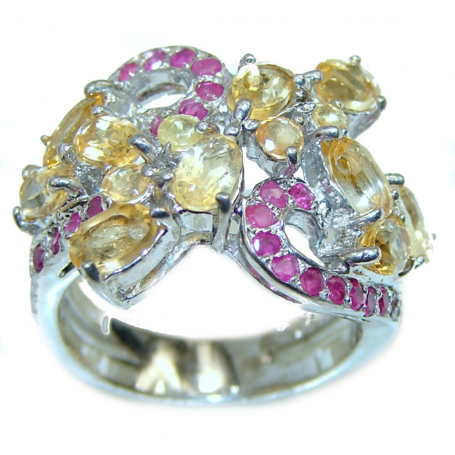 Vintage Style Citrine .925 Sterling Silver handmade Cocktail Ring s. 6 3/4
