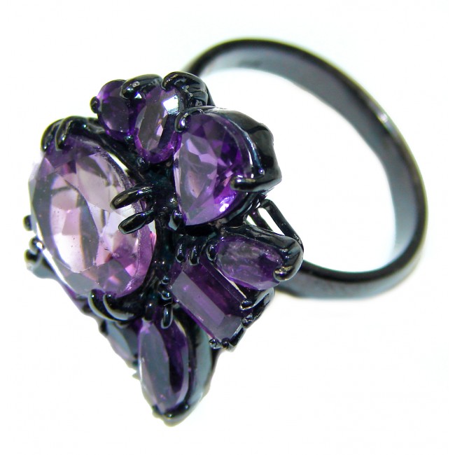 Purple Extravaganza Amethyst black rhodium over .925 Sterling Silver HANDCRAFTED Ring size 8 1/4