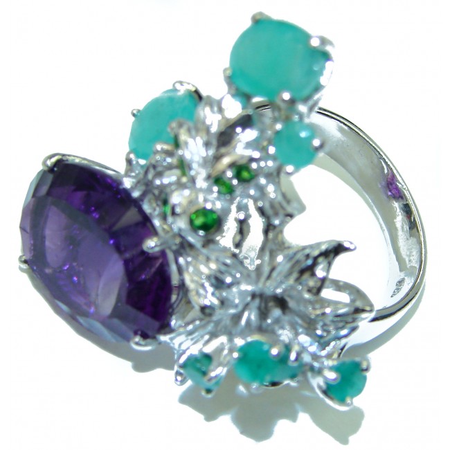 Large Amethyst Emerald .925 Sterling Silver HANDCRAFTED Ring size 9