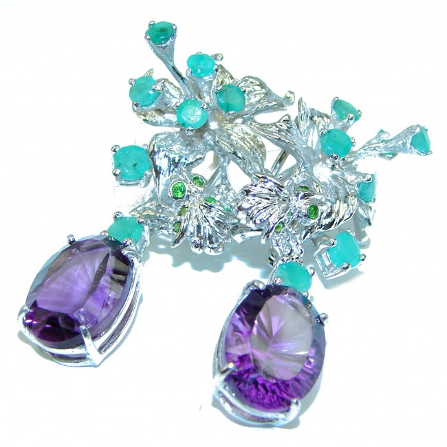 Large Amethyst Emerald .925 Sterling Silver handcrafted earrings