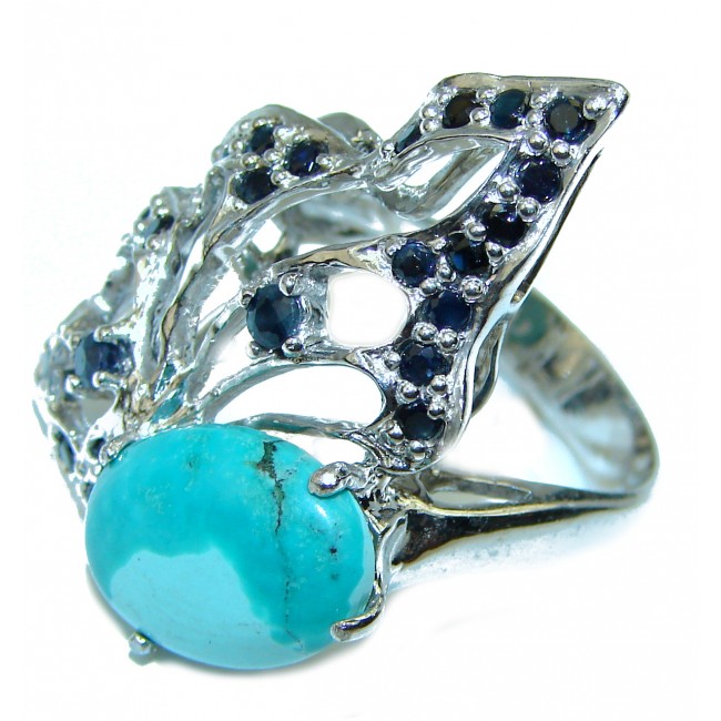 Autehntic Turquoise Sapphire .925 Sterling Silver ring; s. 8 1/2