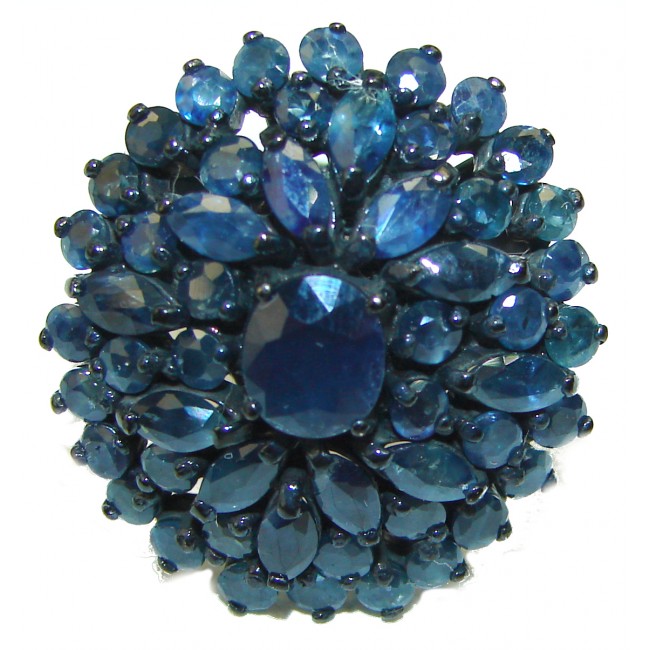 Precious Sapphire black rhodium over .925 Sterling Silver handmade ring size 7 3/4