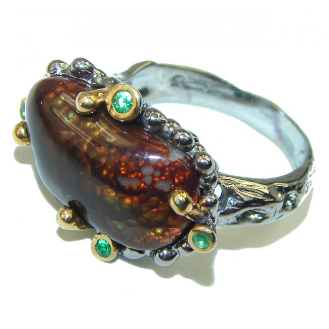 Mystery Genuine Fire Agate 18K Gold over .925 Sterling Silver Ring size 6 1/2