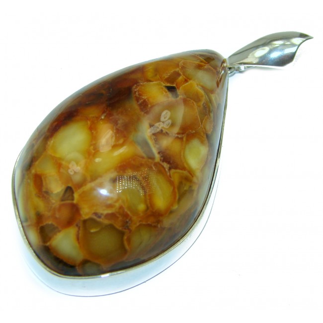 LARGE 33.9 grams Honey Fossil Baltic Amber .925 Sterling Silver handmade pendant