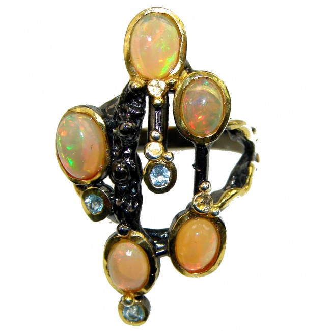 New Universe Genuine 14.5 carat Ethiopian Opal 18K Gold over.925 Sterling Silver handmade Ring size 8 1/4