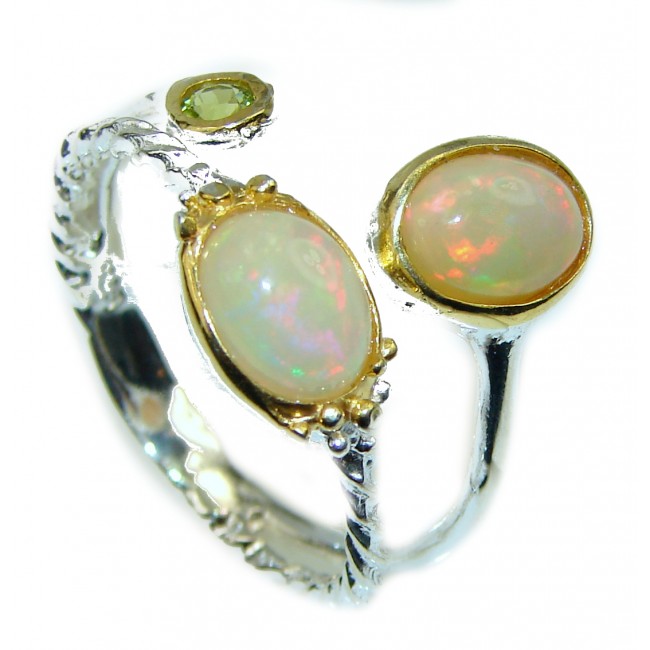 4.5 carat Ethiopian Opal 18k yellow Gold over .925 Sterling Silver handcrafted ring size 9 1/4