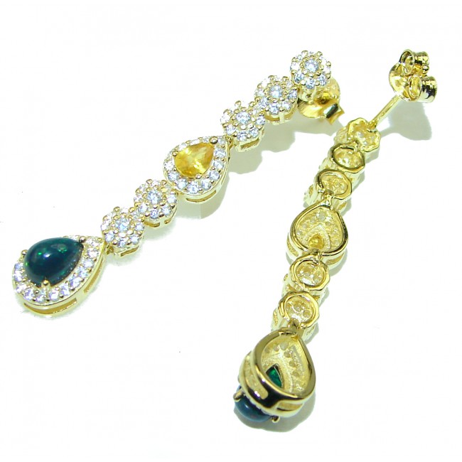 Natural Black Opal 14K Gold over .925 Sterling Silver handmade earrings