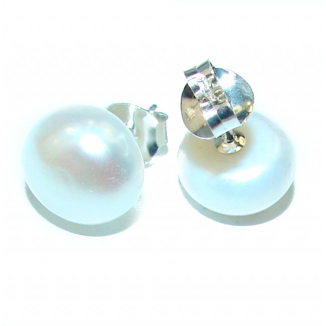 Pearl 12mm wide .925 Sterling Silver handmade earrings