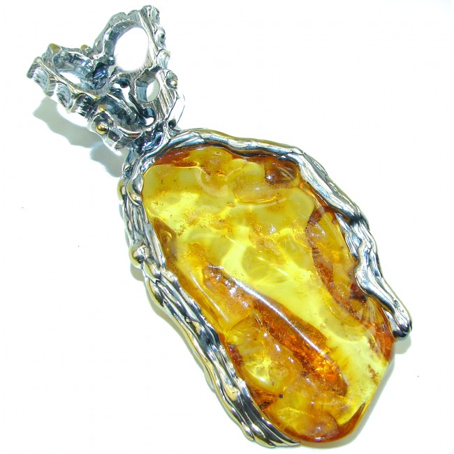 Ancient Monarch HUGE 42.5 grams Genuine Baltic Amber .925 Sterling Silver handmade pendant