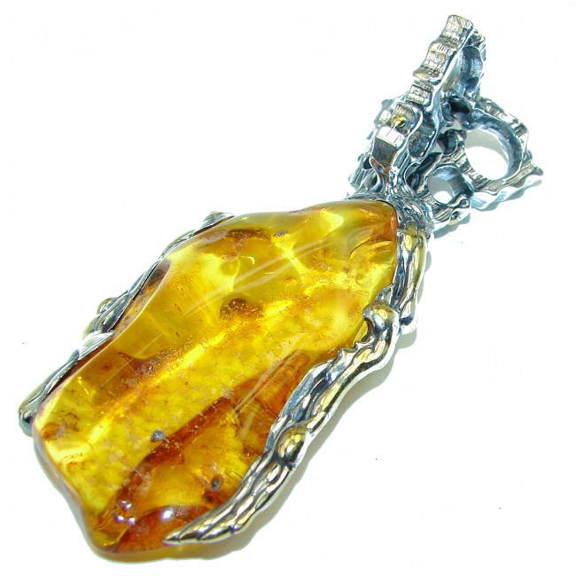Ancient Monarch HUGE 42.5 grams Genuine Baltic Amber .925 Sterling Silver handmade pendant