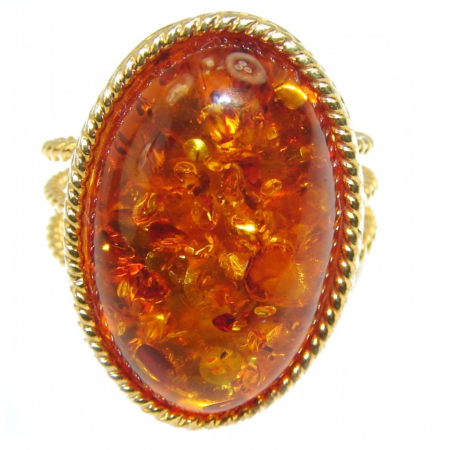 Authentic Baltic Amber 14K Gold over .925 Sterling Silver handcrafted ring; s. 8 adjustable