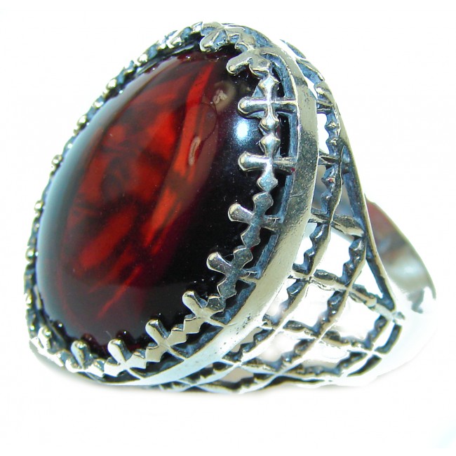 Authentic Cherry Baltic Amber .925 Sterling Silver handcrafted ring; s. 10