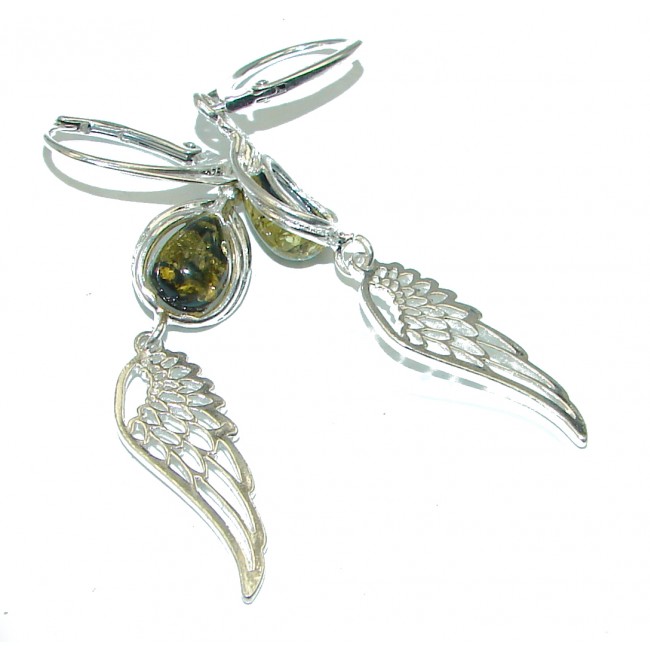 Angel's Wings Green Baltic Amber .925 Sterling Silver Earrings