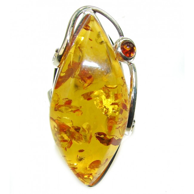 Authentic Baltic Amber .925 Sterling Silver handcrafted ring; s. 6 1/2 adjustable