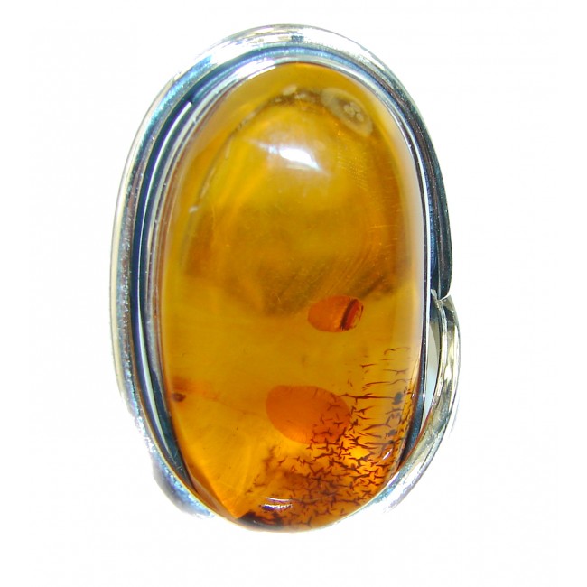 Authentic Baltic Amber .925 Sterling Silver handcraftedlarge ring; s. 9